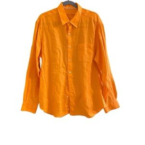 Tommy Bahama Shirt Men’s Size Large Orange 100% Linen Button Front Long Sleeve